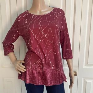 Coeur de Vague Women XL Maroon and Cream 3/4 Sleeve Blouse. Soft material.